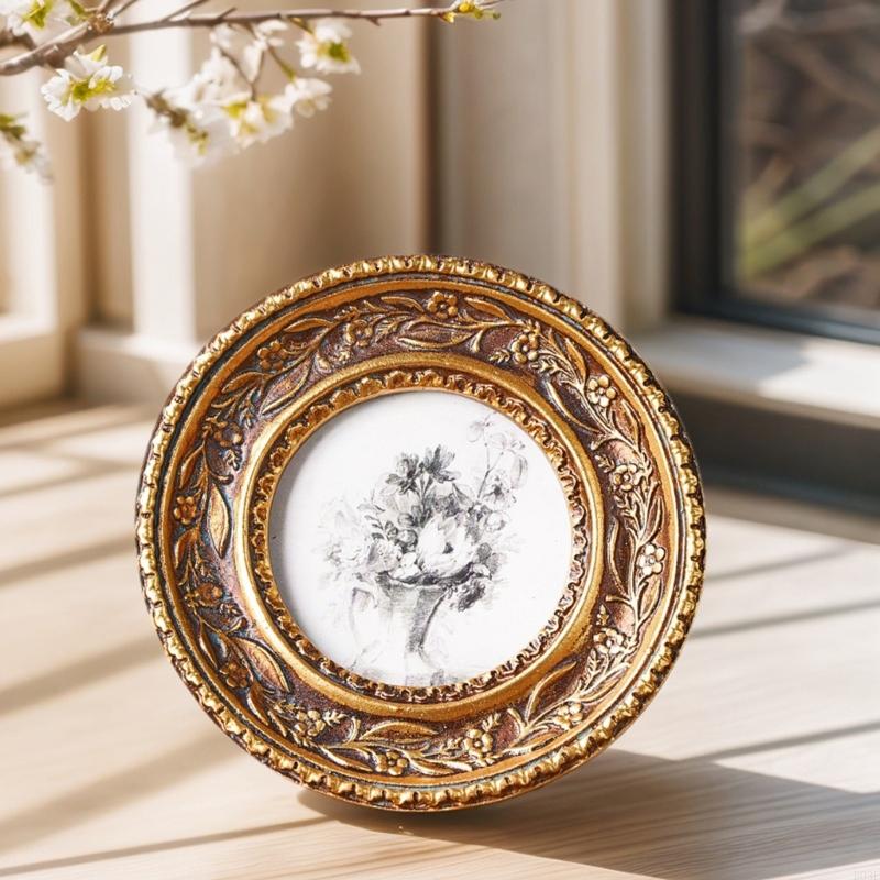 Resin Art Photo Frame - Antique Bronze Gold Round Photo Frame