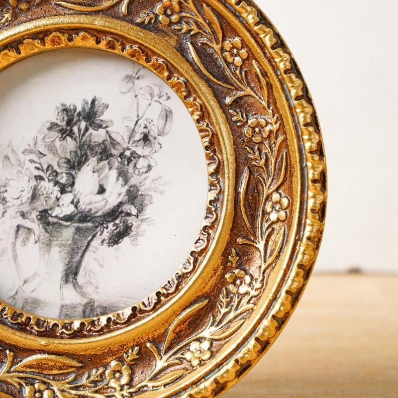 Antique Bronze Gold Round Phot - Resin Art Photo Frame ulasan dan harga