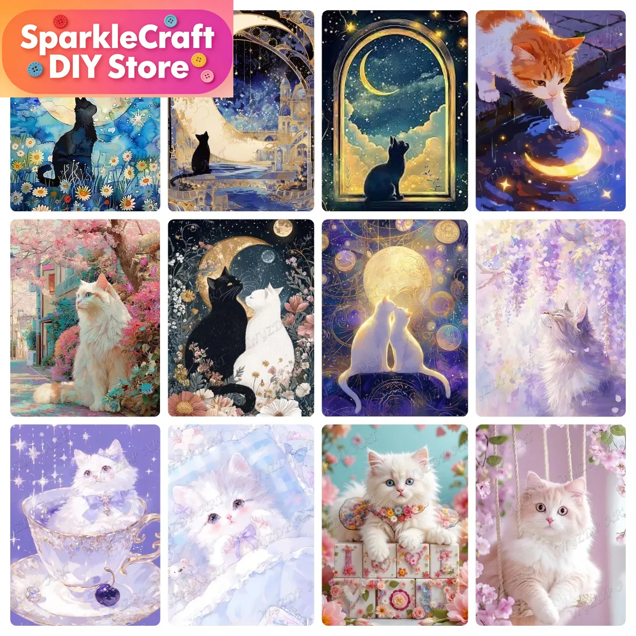 Animal Cat Moon Diamond Painti - Resin Art Work ulasan dan harga