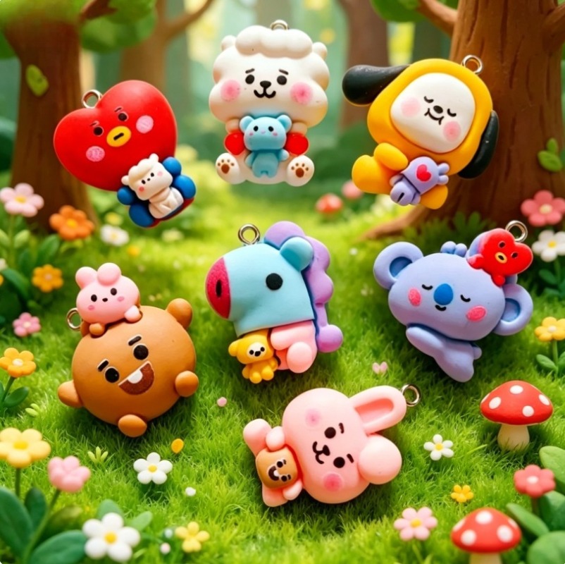 7pcs BT21 Resin Cartoon Charm  - Resin Art Jewellery Kit ulasan dan harga